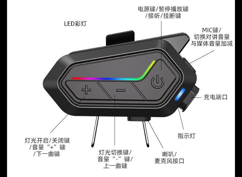 Outdoor Cycling 24-Person Real-Time Intercom Helmet Headset Cross-Brand Music Sharing Motorcycle Helmet Bluetooth Headset