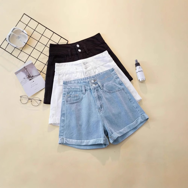 New Women's Super High Waist Denim Shorts Women's 2025 Spring and Summer Korean Style Loose Slimming Student A- Shaped Hot Trendy Pants