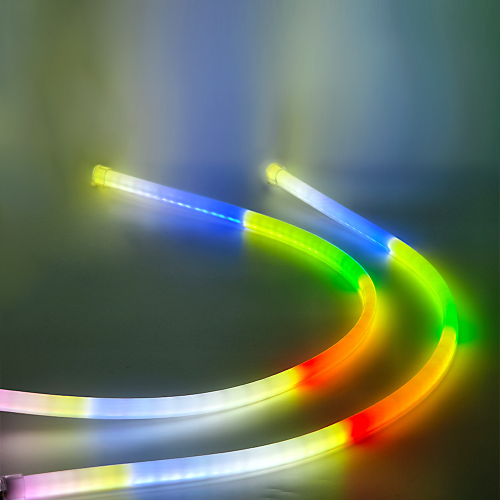 New car LED headlights with start-up scanning daytime running lights, app-controlled color-changing light guide, dual-color sequential flowing lights, and turn signal function