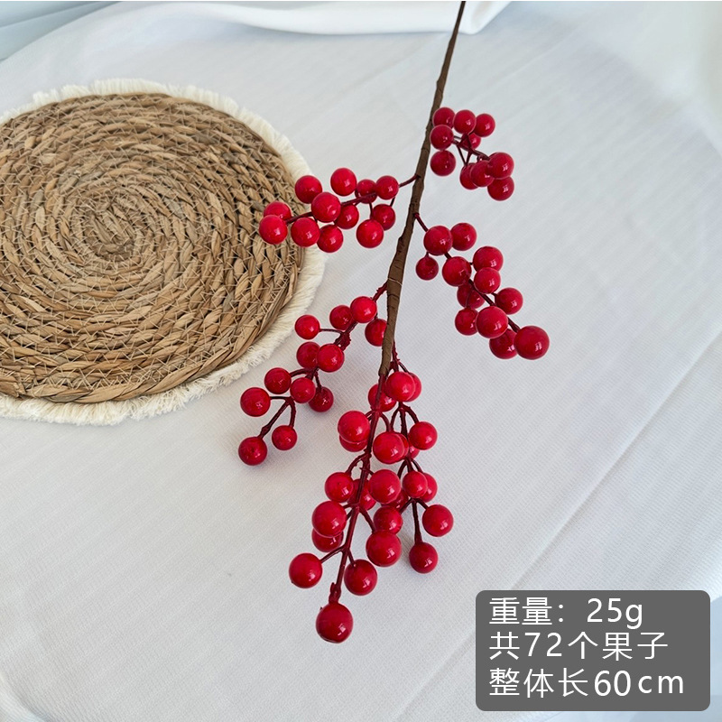 Fruta roja fortuna fruta simulación Holly fruta flor falsa Año Nuevo bendición cubo hogar sala de estar decoración fábrica de bayas rojas al por mayor