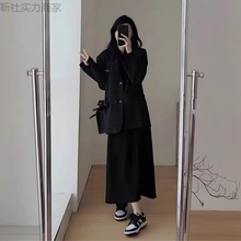 厂家直销加肥加大码赫本黑色西装裙套装女胖西服外套+连经典百搭