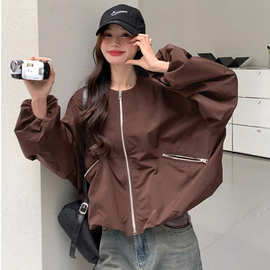 美拉德棒球服外套女2025春秋季新款设计感小众美式夹克灯笼袖上衣