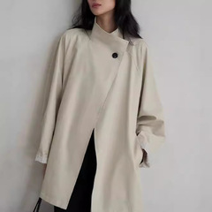 秋、春、秋の女性用のスタンドカラー、シャリシャリ、ワンボタンシルエットのショート＆ロングウインドブレーカージャケット