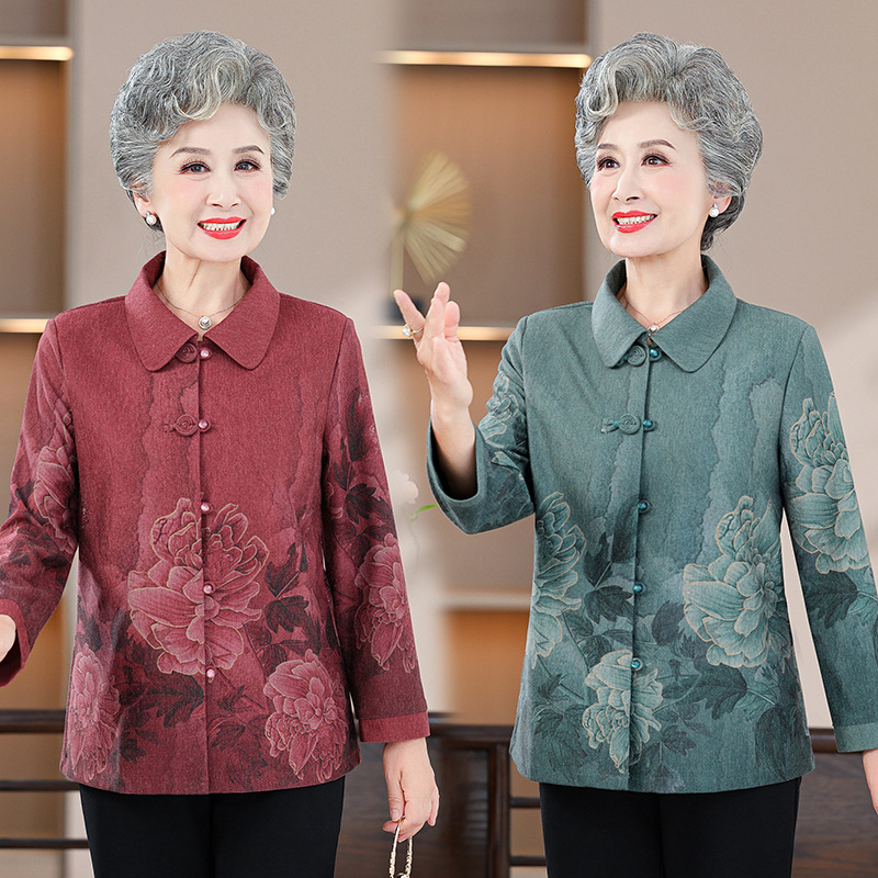 老年人春装外套女奶奶装新款衬衫中年妈妈春秋翻领老太太衣服批发
