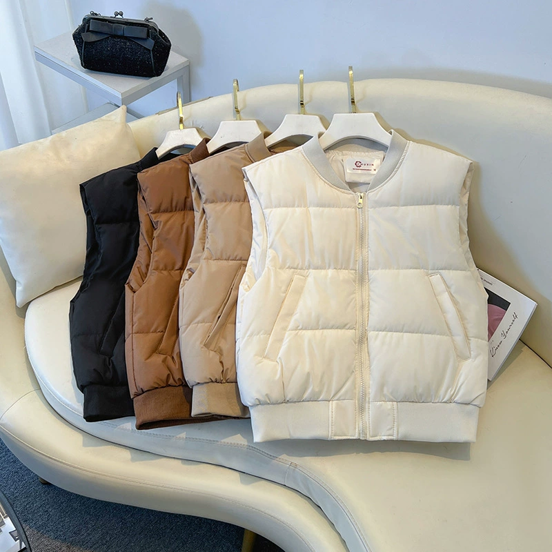 Пуховый хлопок жилет женский дикий толстый жилет 2024 осень зима новый жилет новый бейсбольный костюм воротник конский жакет