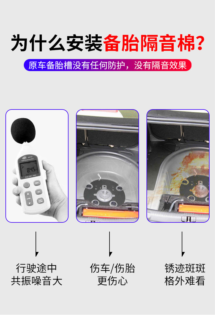 Spare Tire Soundproofing Cotton, Sound-Absorbing Cotton, Car Trunk Soundproofing Pad, Tail Box Spare Tire Pit Universal Anti-Vibration and Shock-Absorbing Cotton