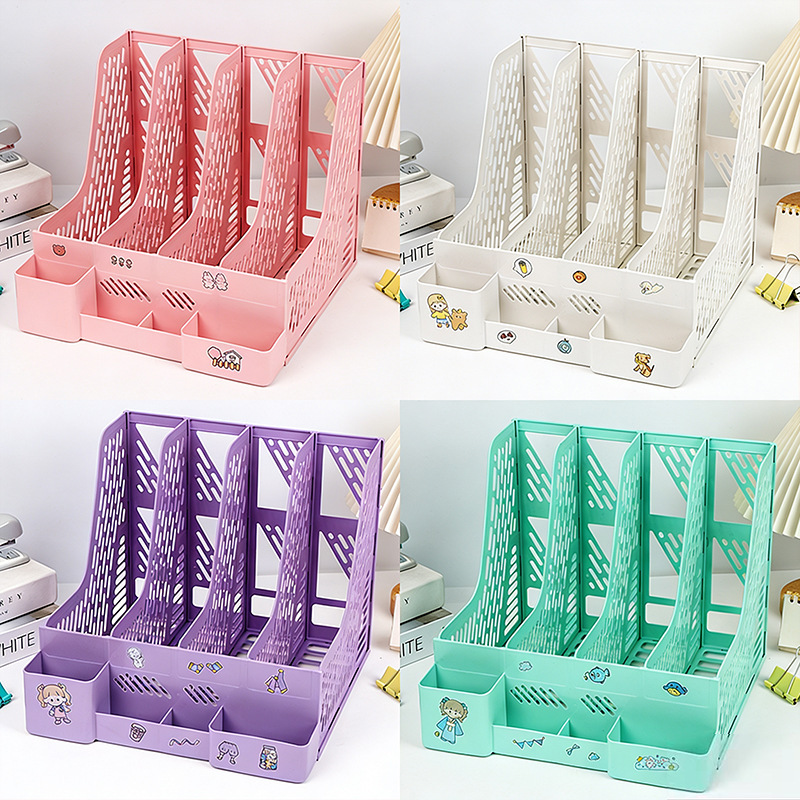 Factory Direct Four-Link File Storage Rack with Pen Holder Office Desk Vertical File Column File Book Column Frame