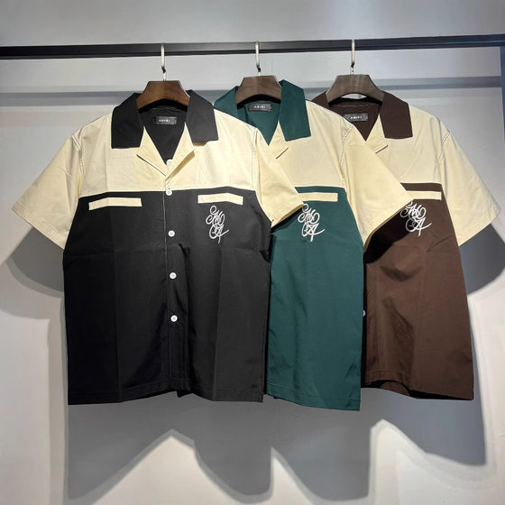 2025 spring and autumn new A @ MI embroidered letters color matching casual loose shirt for men and women with a batch of hair