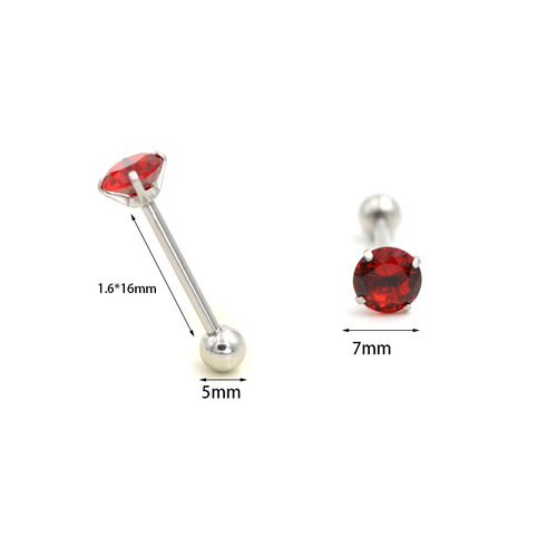 1.6*16mm round grabbing zircon tongue nail human body piercing with ball tongue ring zircon foreign trade piercing jewelry wholesale