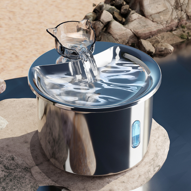 Acero inoxidable para mascotas beber agua visible nivel de agua circulante automático fuente de gato beber agua fábrica de productos de mascotas transfronterizos