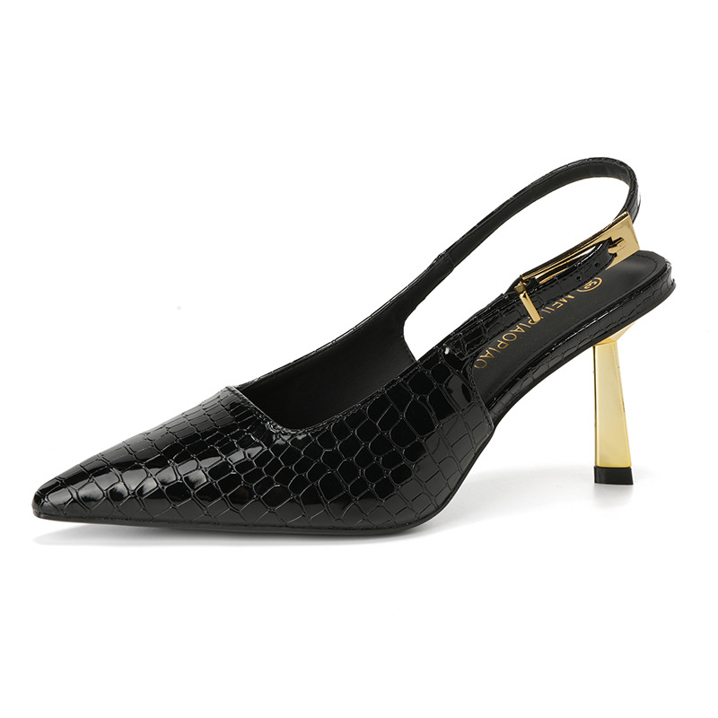 Verano nuevo estilo temperamento puntiagudo rojo vino sandalias de tacón alto moda femenina Baotou sexy charol trasero tacones altos vacíos