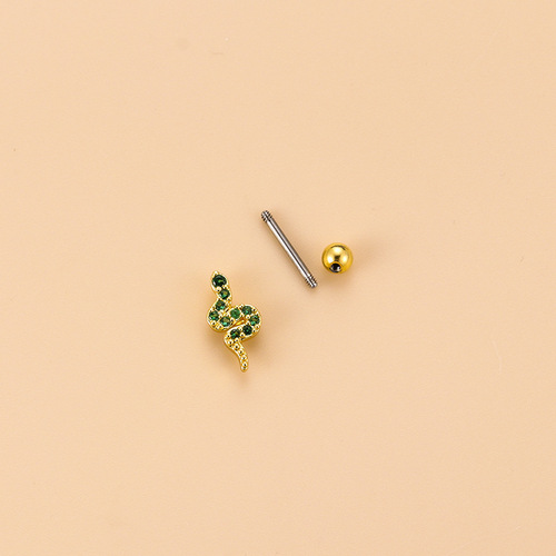 Stainless steel fine rod colorful zirconium gecko snake-shaped mini animal ear bone earring for Western and foreign trade piercing earrings, single piece
