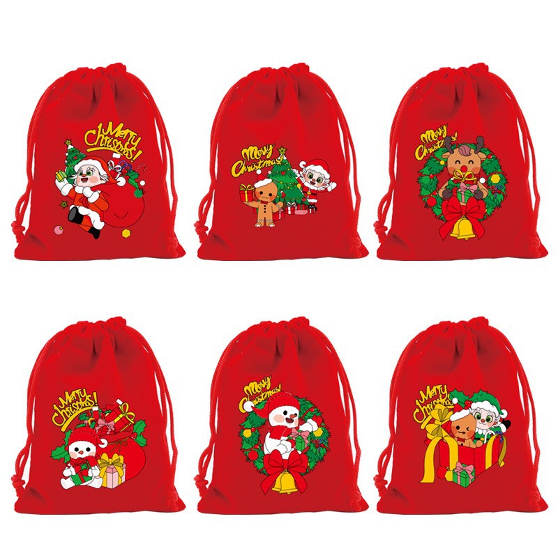 大红色圣诞节绒布袋圣诞糖果礼品袋节日展示袋的束口抽绳布袋批发