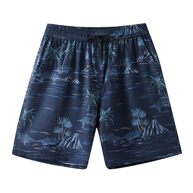 Spot al por mayor pantalones cortos de playa para hombres, pantalones de playa para parejas de vacaciones junto al mar, deportes para correr, pantalones cortos elásticos de secado rápido, de cinco puntos