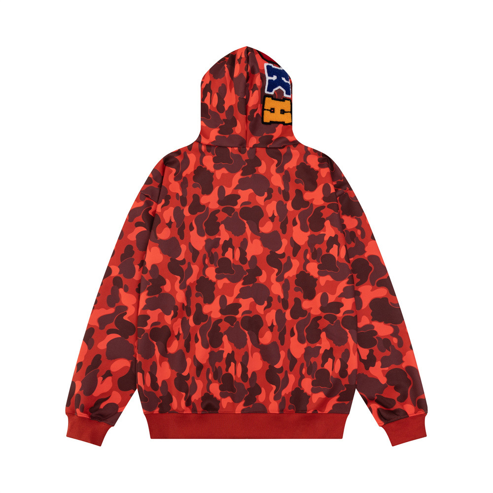 Sweat-shirt à capuche zippé style requin pour homme, style streetwear, camouflage, double capuche, broderie de lettres, veste décontractée_voghion.com