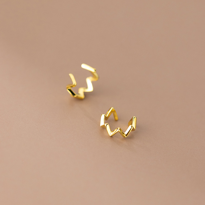 Eloch S925 plata corazón latido orejas línea ondulada sin agujeros de orejas simple coreana orejas de hueso orejas G5927