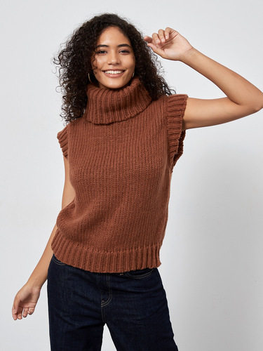 Women's Western Style Fashion High-Neck Knit V-Neck Top for Autumn and Winter Sleeveless Sweater as Innerwear