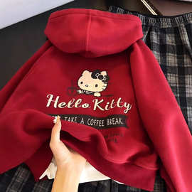 女中大童双面摇粒绒加厚卡通猫外套2025秋冬新款儿童洋气加厚棉衣