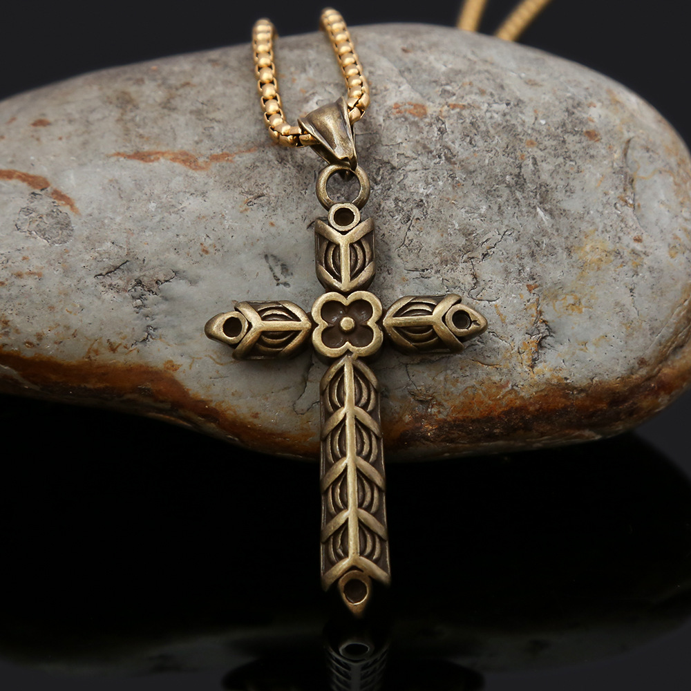 Cross Flower Necklace For Men In Stainless Steel Titanium Style_voghion.com