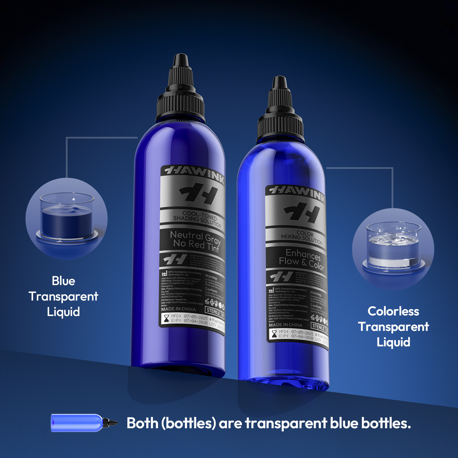 240ml de diluyente de color de tinta de tatuaje de color negro envasado en botella grande diluyente de tinta de tatuaje