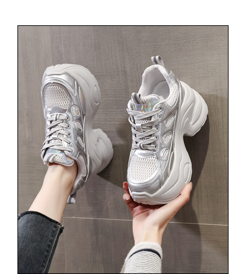 Giày sneaker nữ chunky đế dày độn cao bên trong, phong cách thể thao thường ngày — Màu trắng chi tiết 14