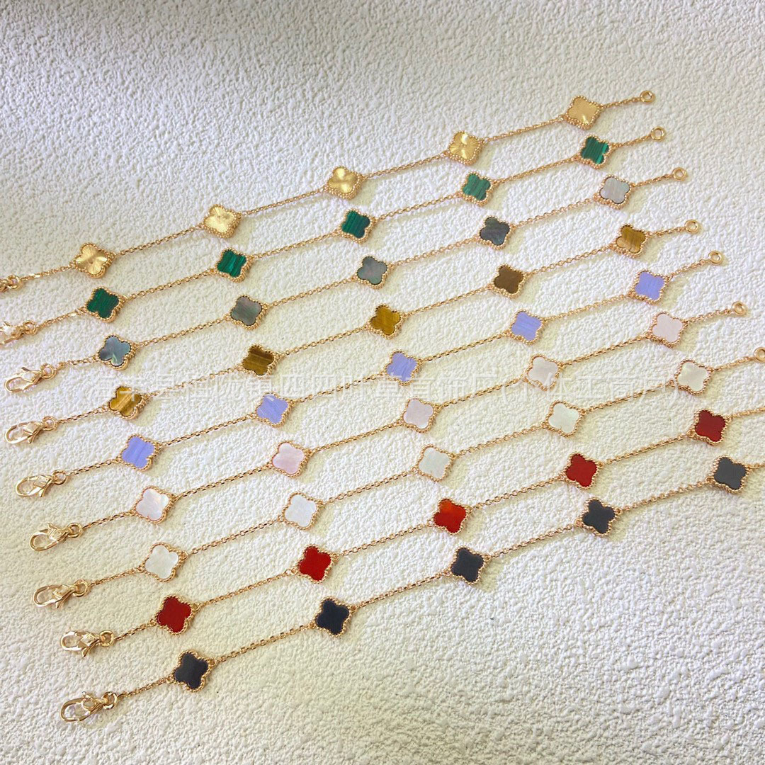 New Four-Leaf Clover Mini Five-Flower Bracelet for Women 18K Gold High Version Double-Sided Clover White Mother-Of-Pearl Does Not Fade