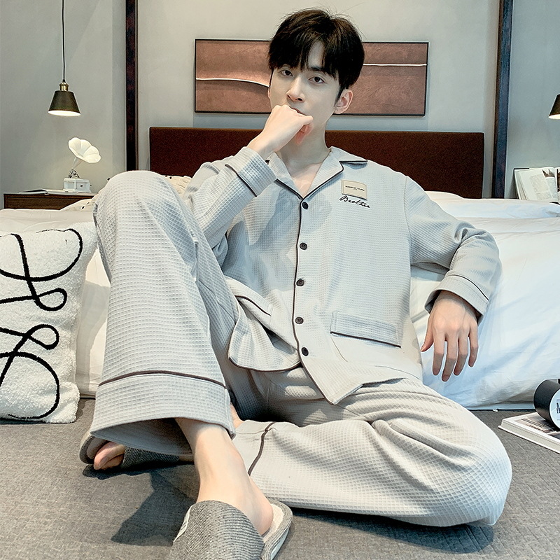 Waffle pijamas hombres de primavera y otoño cardigan manga larga juventud invierno más tamaño vestir prendas exteriores homewear traje
