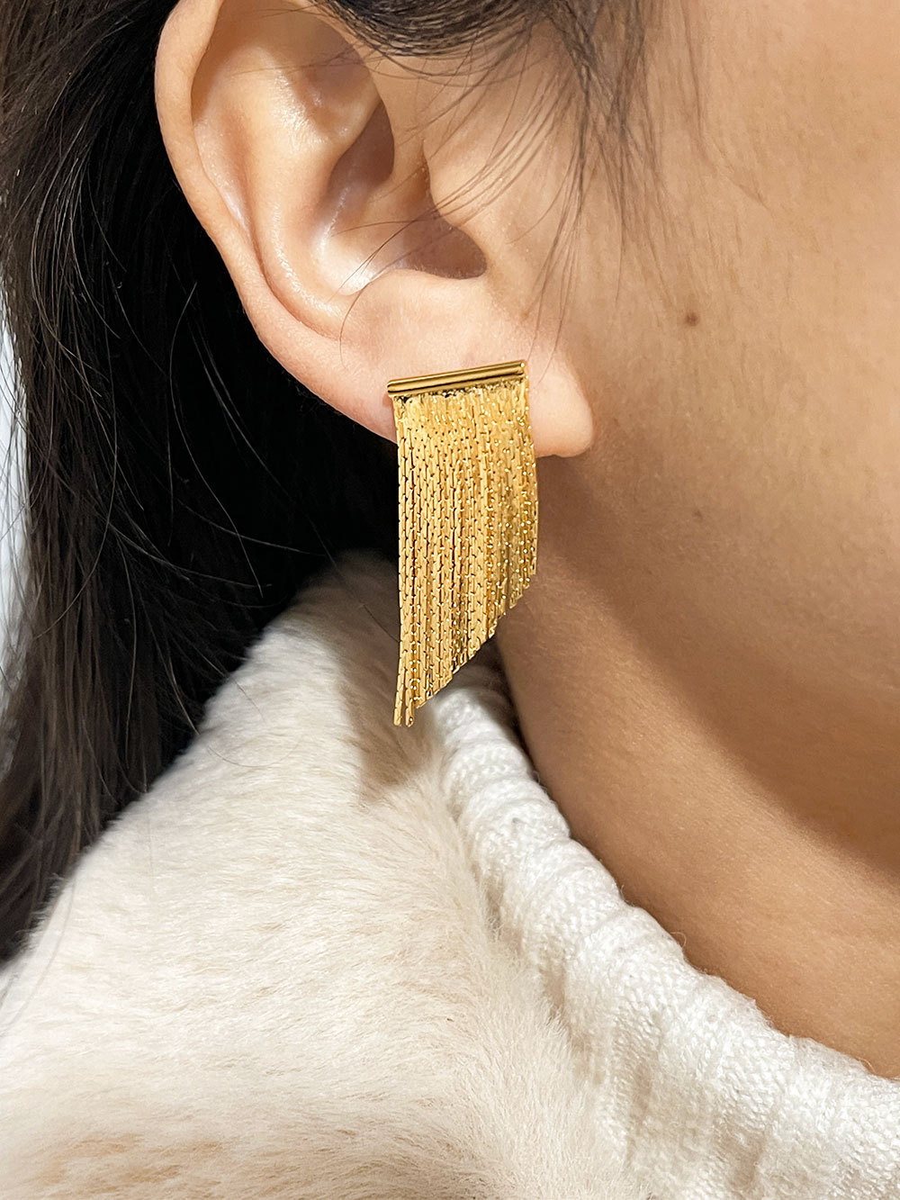 18K Gold Plated Plating Material Fashion Tassel Copper Plating Drop Earrings 1 Pair