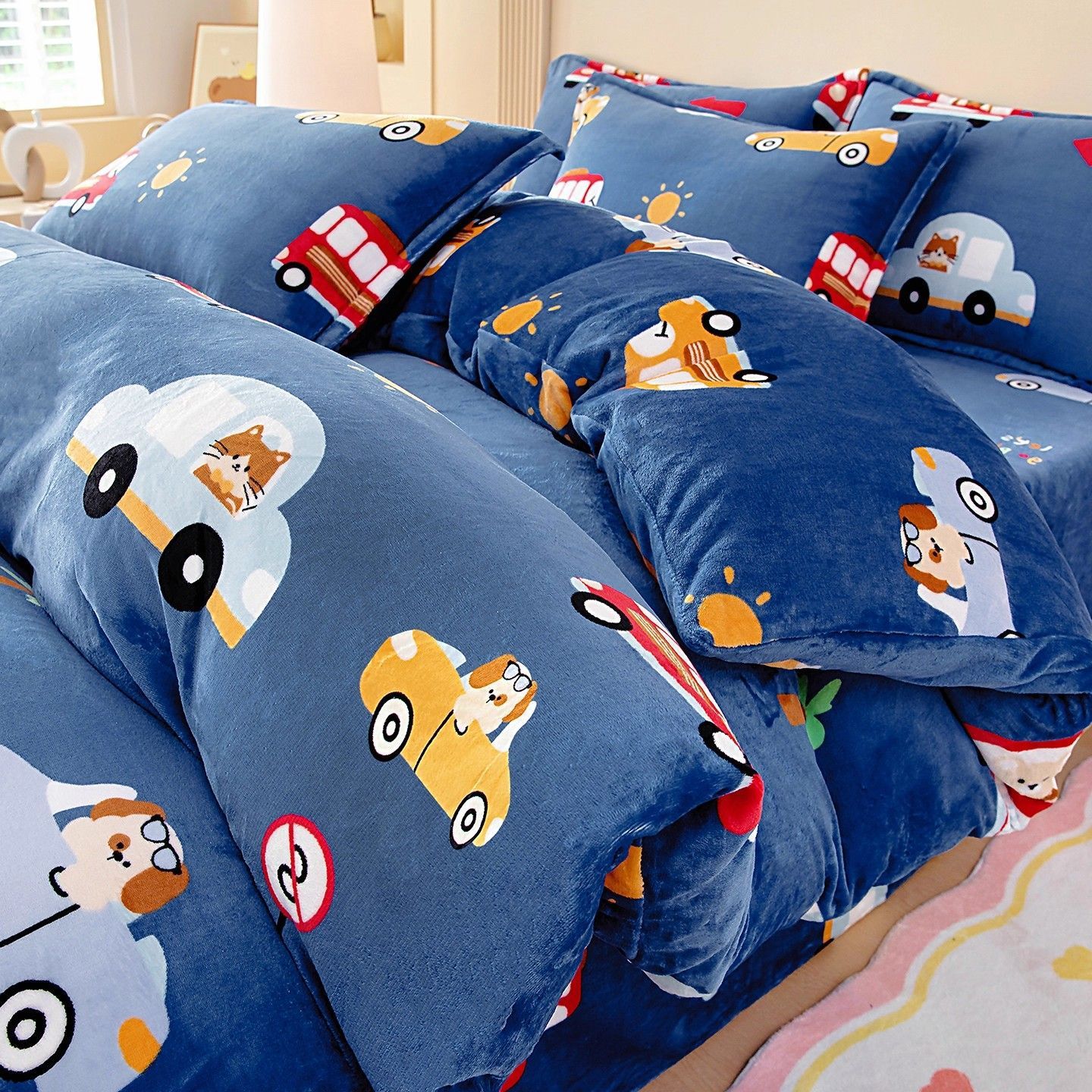 Invierno más cubierta de edredón de una sola pieza niños caricaturas niños cálidos flange coral edredón cubierta de edredón de una persona
