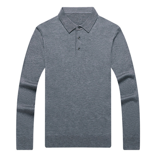 Men's Pure Color Polo Knit Sweater, Spring and Autumn Season, Thin Design, Suitable for Middle-aged and Young Men, Cross-border Shipping