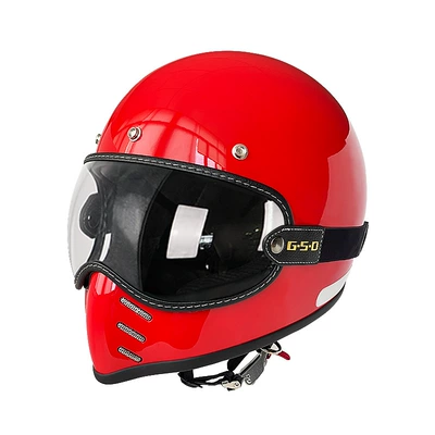 Fiberglass Retro Motorcycle Helmet Full-Face Electric, Motosiklet kaskı (dəbilqə) - ferrari-red-transparent-mirror-m55-56