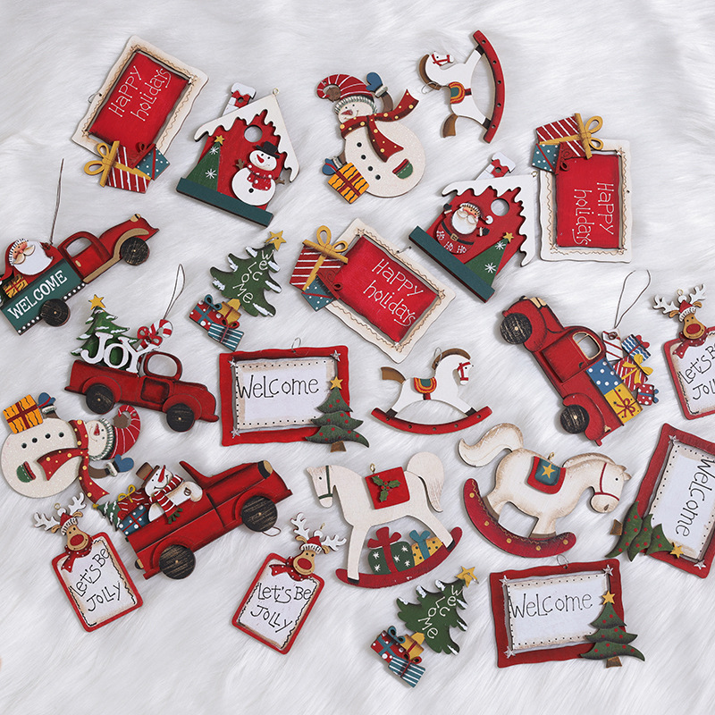 Nuevos productos transfronterizos colgantes de madera de Navidad árbol de Navidad alce automóvil casa colgantes colgantes decoraciones de Navidad