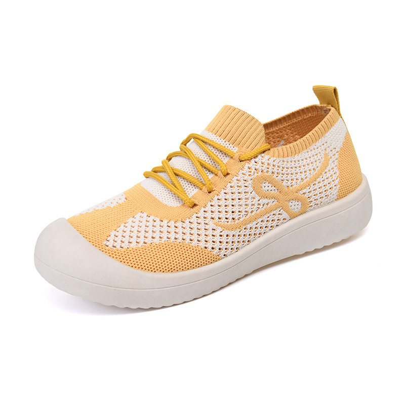 Giày lười nữ vải lưới thoáng khí đế bằng mềm, kiểu dáng một lớp dễ mang — Kaki dệt vải bay nữ, Nữ dệt thoi-vàng be, Nữ dệt thoi-đen