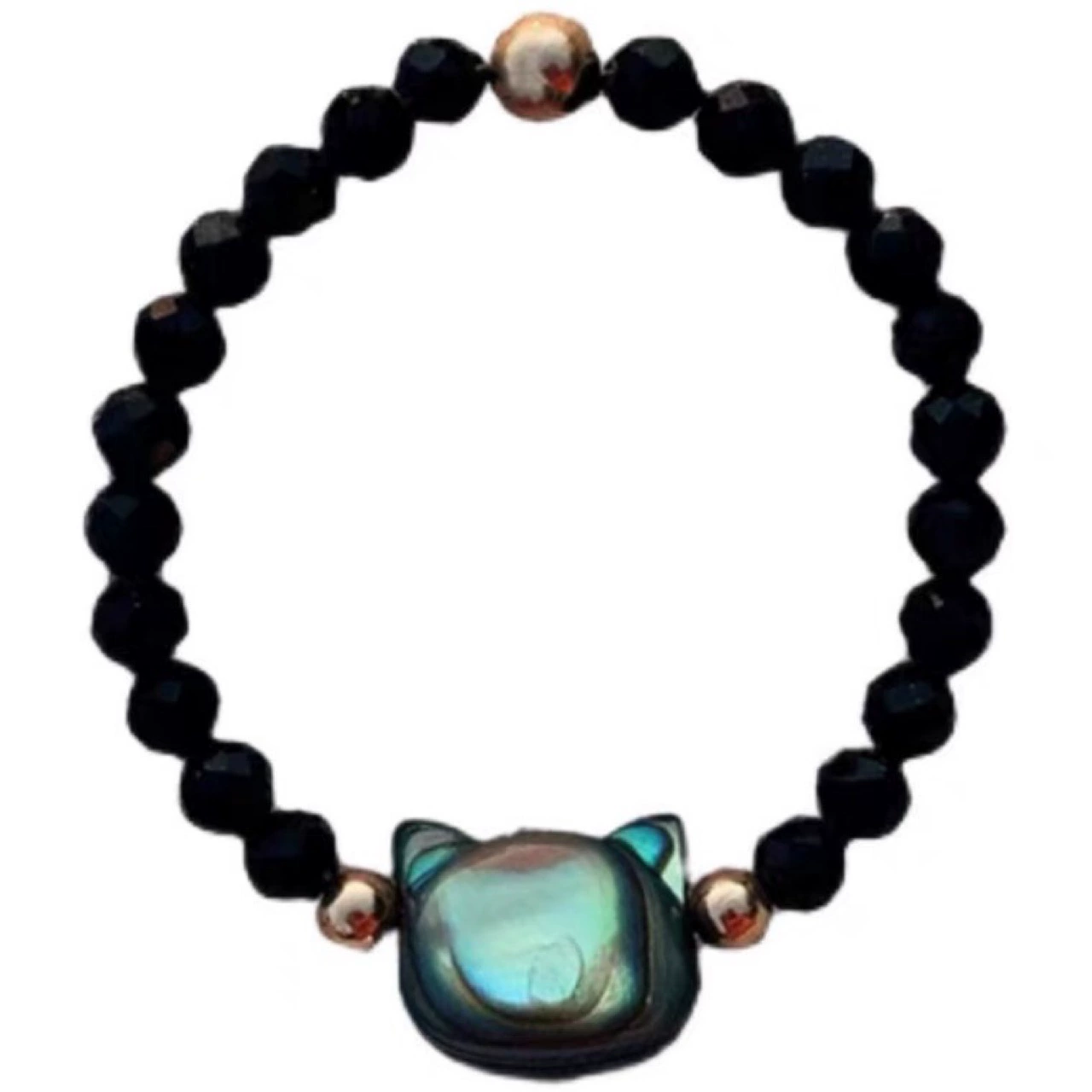 14K gold extremely thin black cat ring Japanese crystal stone black crystal personality bead string ring trendy gold plated