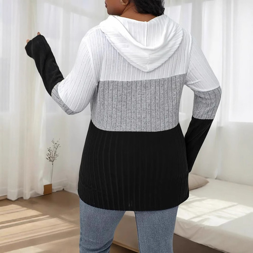 2025 European and American Women's Fashion Striped Half-Zip Drawstring Oversized Hooded Sweatshirt Outerwear