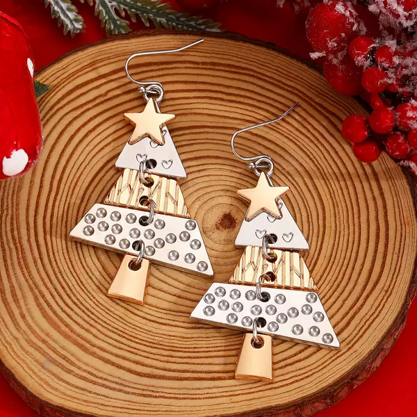 Cross-border New Alloy Christmas Tree Long Earrings Women's Party Carnival Fashion Earrings Necklace Holiday Ear Jewelry