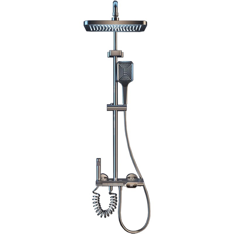Pistola gris ducha traje de piano llave Dispositivo de ducha válvula mezcladora cobre temperatura constante pantalla digital sobrealimentado boquilla de Ducha