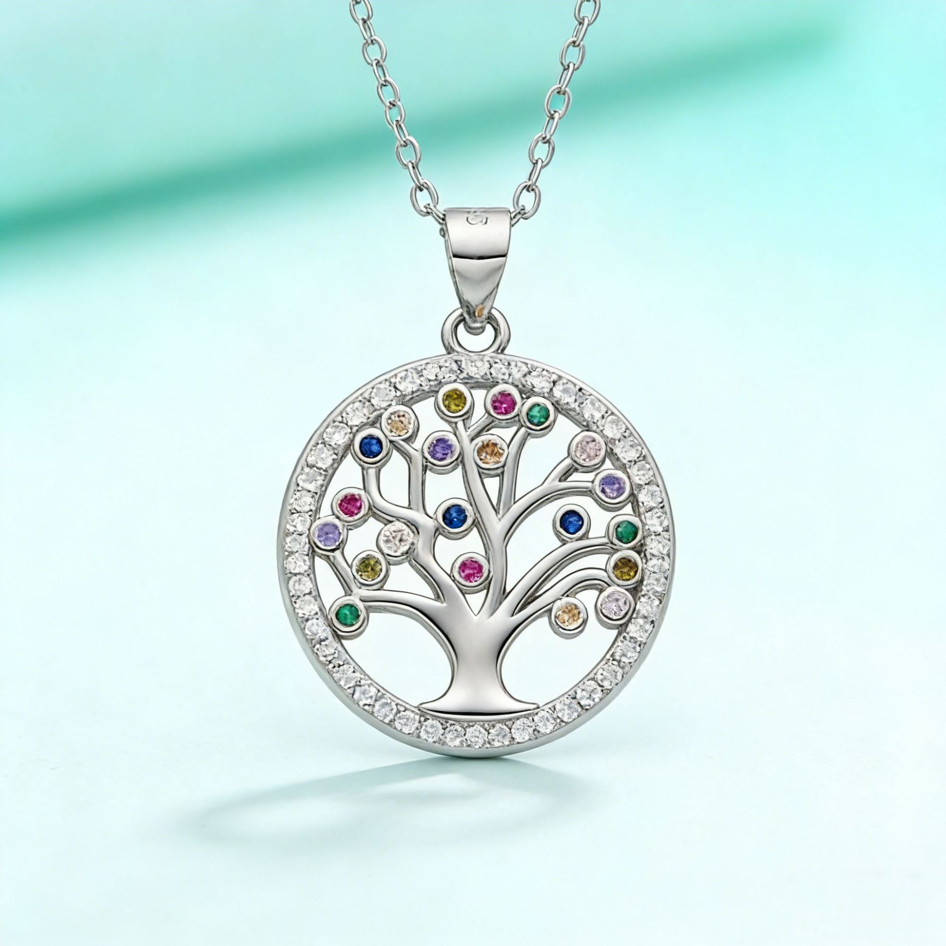 Collar con colgante Árbol de la Vida de plata de ley S925 con incrustaciones de circonita para mujer, estilo europeo y americano, lujo ligero, cadena de suéter de alta gama, venta al por mayor transfronteriza. image 1