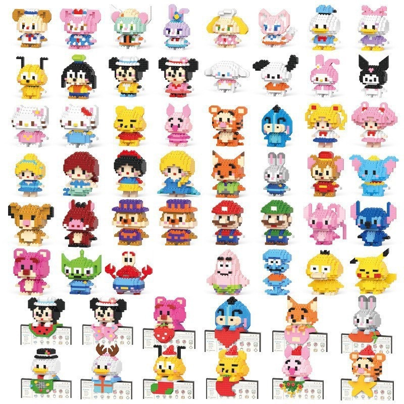 60 micro-partícula de diamante tridimensional bloques de construcción de partículas de dibujos animados muñeca de dibujos animados modelado educativo montaje juguetes al por mayor