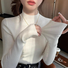 显瘦针织打底衫女2025秋冬新款内搭高级感灰色半高领毛衣中领上衣