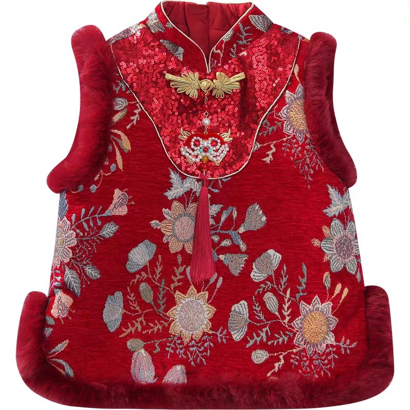 Niños estrellas redondas chaleco de invierno de niñas 2024 nuevo estilo extranjero niños estilo chino Tang ropa de Año Nuevo ropa de niñas ropa de Año Nuevo