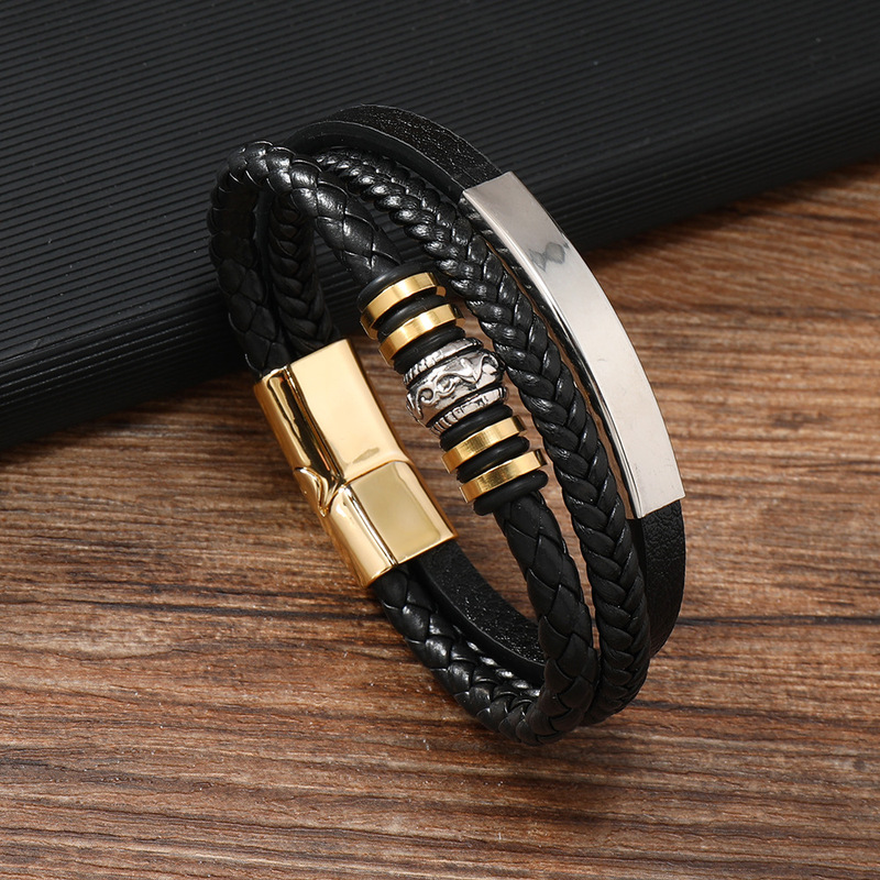 European and American men's hot-selling leather bracelet multi-layer woven fashion leather rope bracelet stainless steel alloy accessories European and American men's hot-selling leather bracelet multi-layer woven fashion leather rope bracelet stainless steel alloy accessories