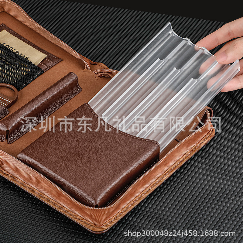 外国貿易レザーバッグ 6本葉巻ケース ポケット付き シンプルレザー シダーモイスチャライジングボックス ハサミ付き レザーケース|undefined