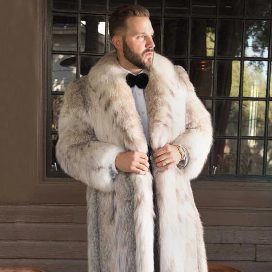 Amazon popular fur coat cross-border long men's bobcat leopard print environmental protection fur imitation fox fur coat