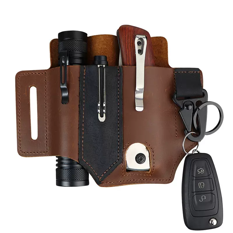 厂家批发EDC战术皮套 户外野营求生工具皮套 皮革手电筒保护套