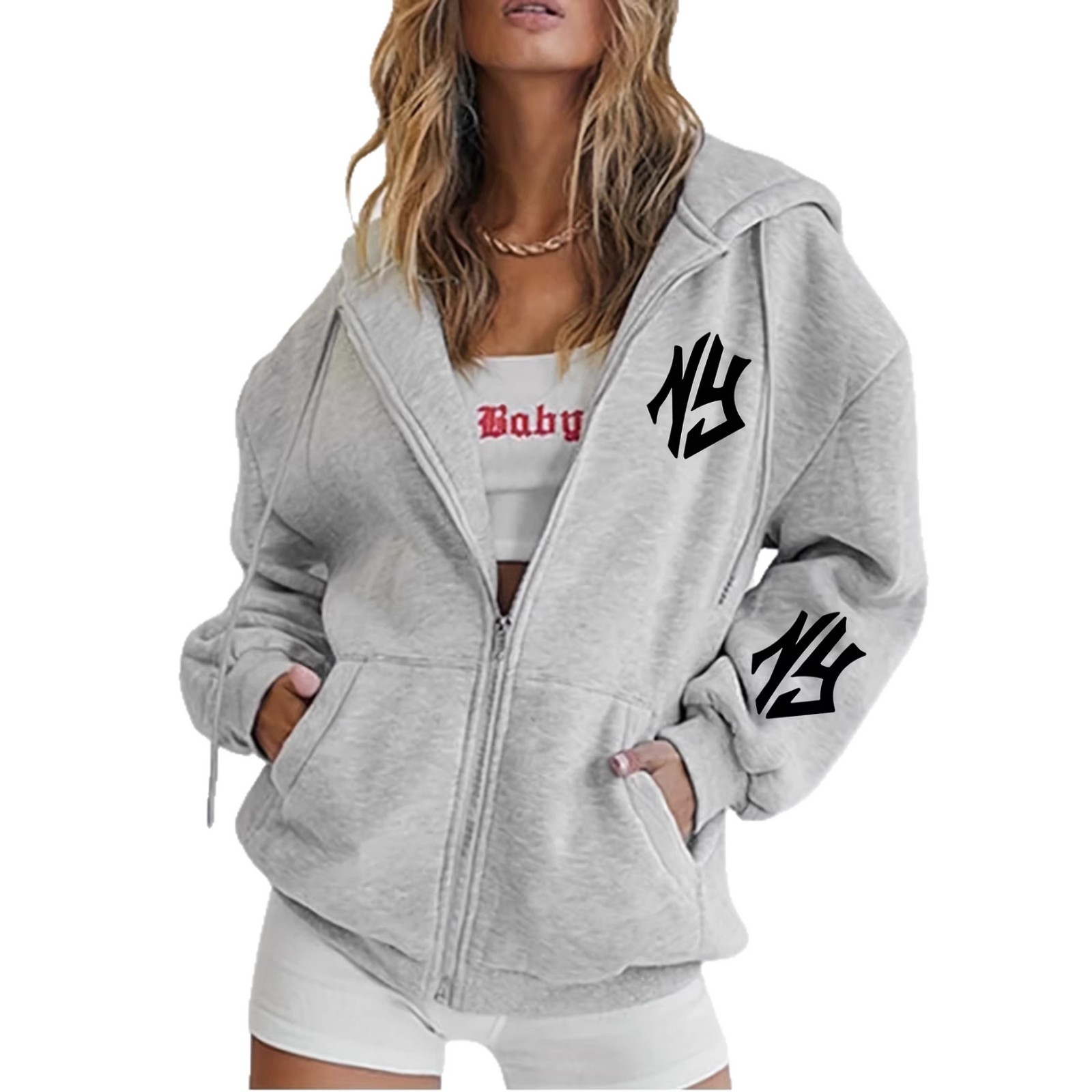 Women's Trendy Unique Printed Hooded Zip Up Cardigan Sweater America Perfect For Autumn And Winter_ecoleips.com
