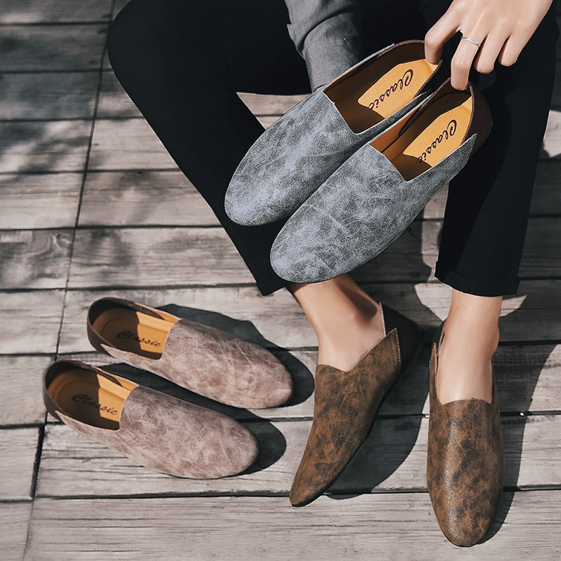 2024 новая летняя бобовая обувь мужская корейская версия нескользящая модная индивидуальная обувь мягкая кожа английская педаль ленивая обувь