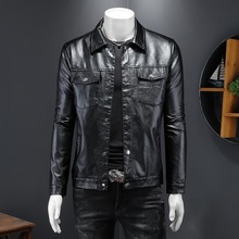 外套男士潮流2023春秋季新款修身休闲PU红色皮衣翻领男装冬装夹克