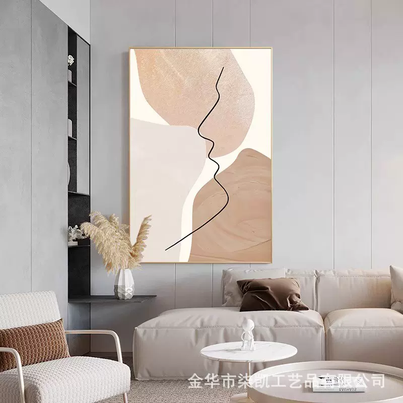 奶油风挂画客厅原木风沙发背景墙抽象装饰画落地画高级感艺术壁画