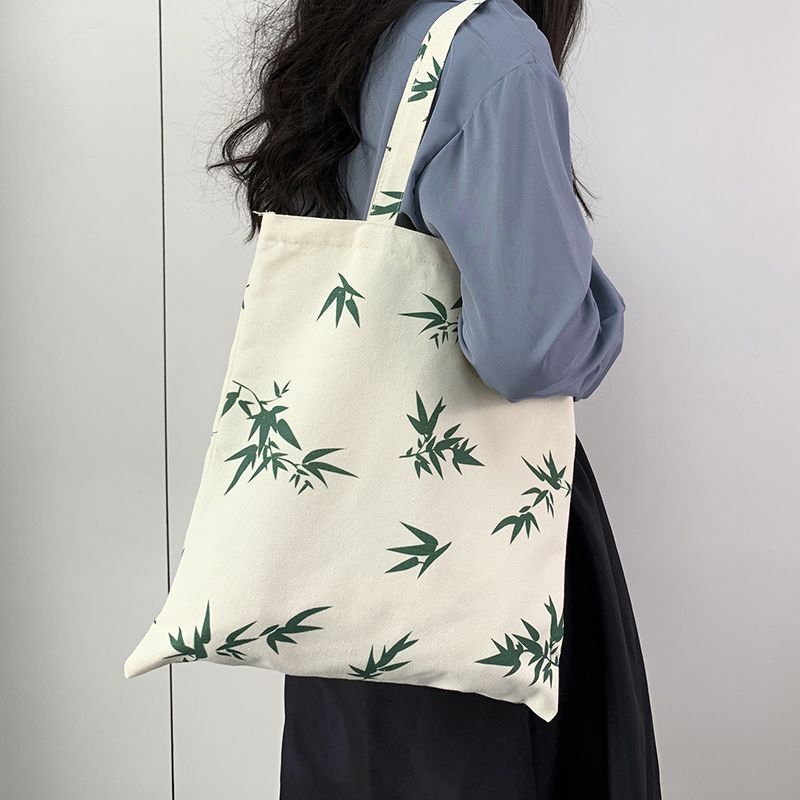 新款竹叶小众小清新休闲上学上班通勤逛街帆布包大容量手提袋